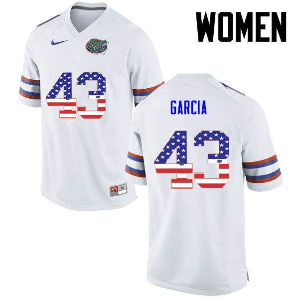 Florida Gators Women #43 Cristian Garcia College Football USA Flag Fashion White